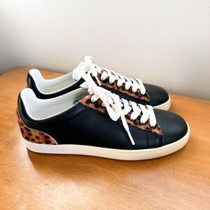 Stuart Weitzman Women’s Livvy Black And Leopard Low Top Lace Up Sneaker